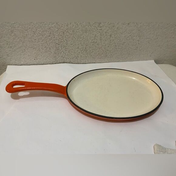 RACHAEL RAY Orange Enamel Cast Iron Oval Fajita Fry Pan Skillet - Picture 1 of 4